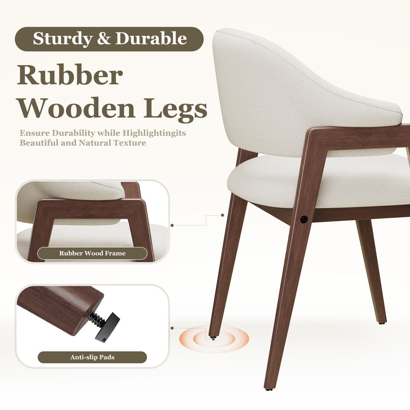 Modern Minimalist Upholstered Linen Dining Armchair with Solid Wood Legs