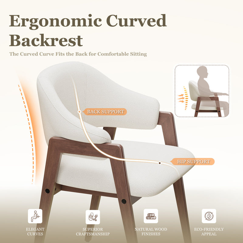 Modern Minimalist Upholstered Linen Dining Armchair with Solid Wood Legs