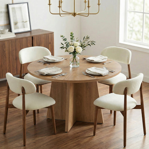 Aura 47’’ Round Wood Dining Table With Upholstered Chairs, Kitchen Dining Room Furniture Set