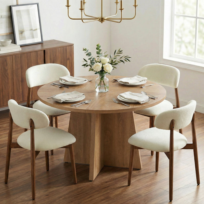 Aura 47’’ Round Wood Dining Table With Upholstered Chairs, Kitchen Dining Room Furniture Set