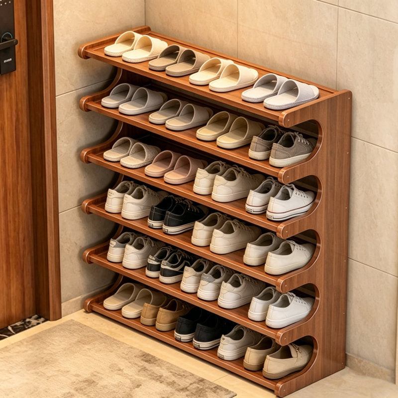 5/6-Tier Bamboo Shoe Rack, Space-Saving Entryway Organizer