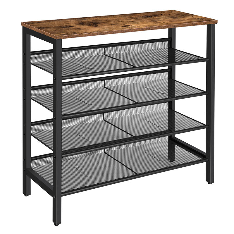 5-Tier Shoe Rack, 25-Pair, 39.4" Wide, with Wood Top Shelf