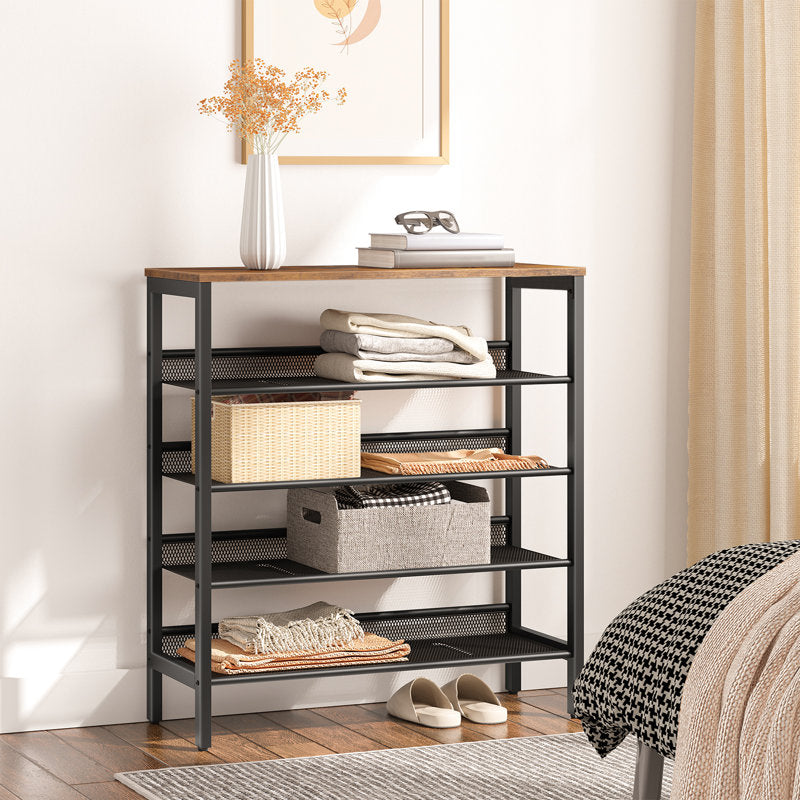 5-Tier Shoe Rack, 25-Pair, 39.4" Wide, with Wood Top Shelf