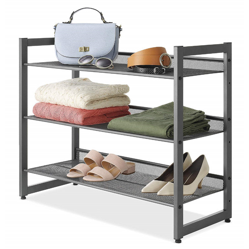 3-Tier Steel Mesh Stackable Shoe Rack