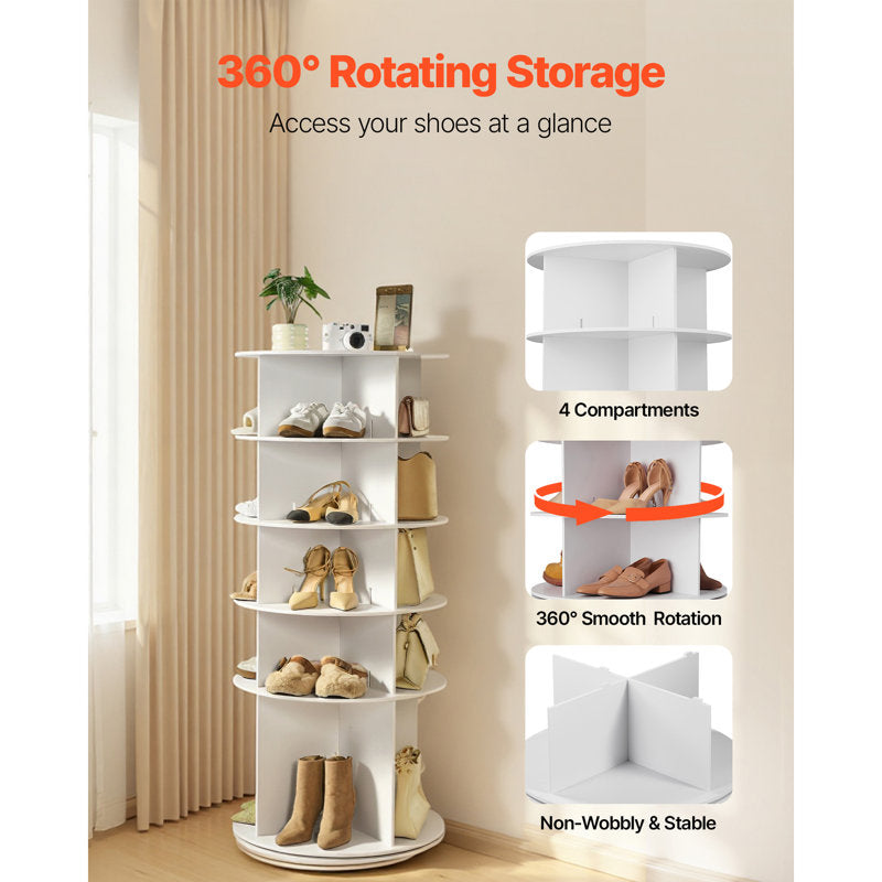 5-Tier Rotating Shoe Rack Tower, 360° Spinning Organizer