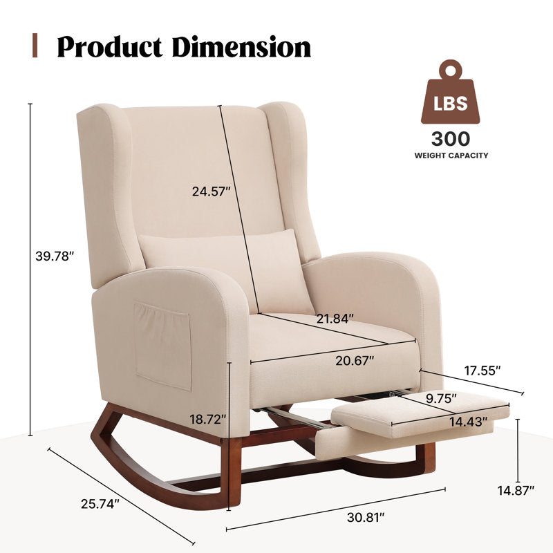 27.3" Wide Rocking Chair with Solid Wood Leg & Footrest