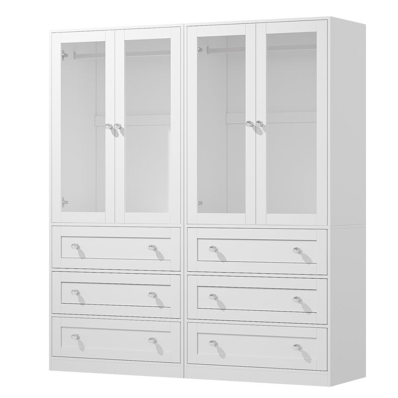 Wardrobe Armoire with Glass Display Door & Hanging Rod