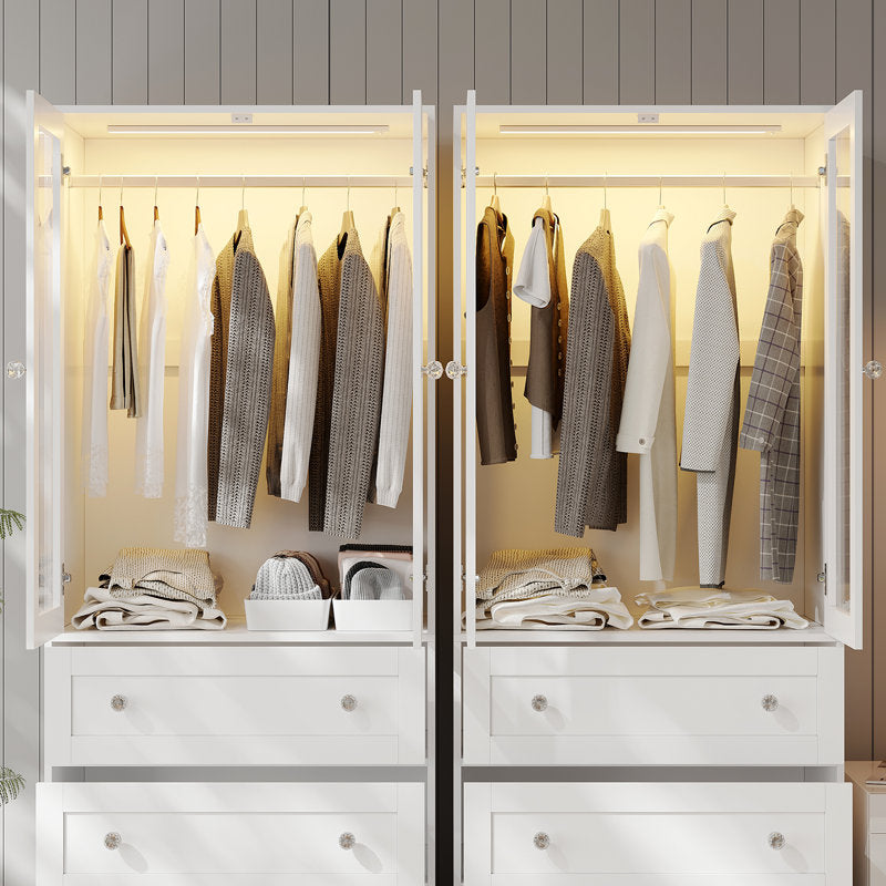 Wardrobe Armoire with Glass Display Door & Hanging Rod