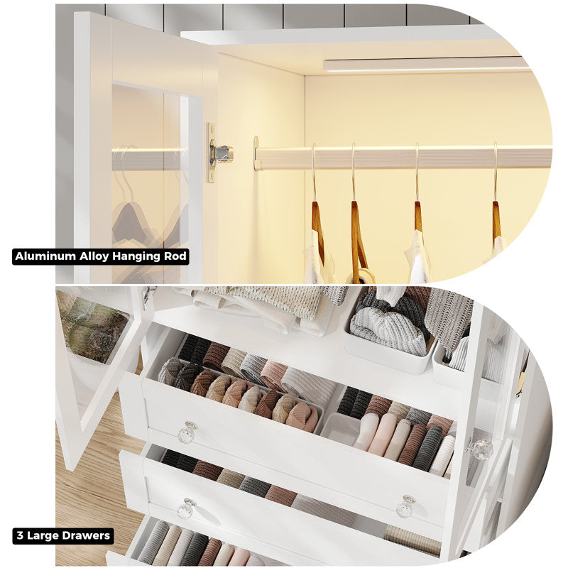 Wardrobe Armoire with Glass Display Door & Hanging Rod