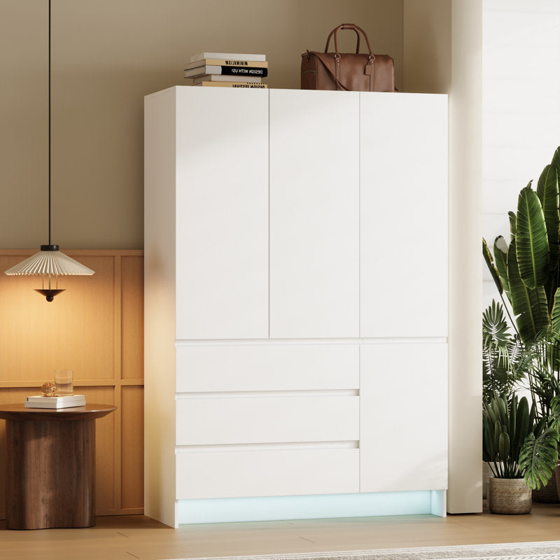 71.1" Armoire Wardrobe with 3 Drawers, Mirror & LED Light