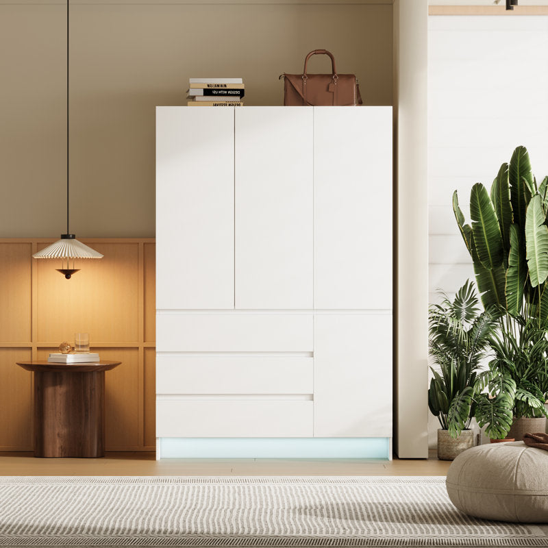 71.1" Armoire Wardrobe with 3 Drawers, Mirror & LED Light