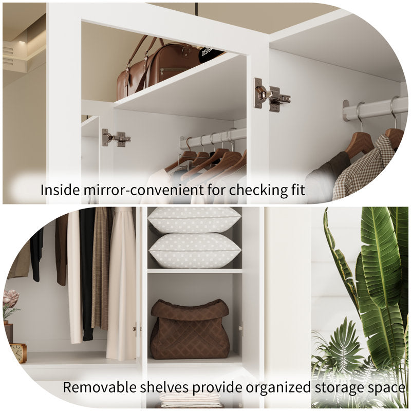 71.1" Armoire Wardrobe with 3 Drawers, Mirror & LED Light