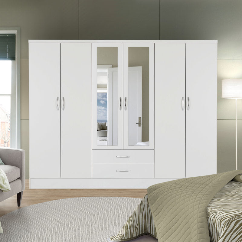 Gaytes Modern 6-Door Wardrobe with Mirrors, High Gloss Finish