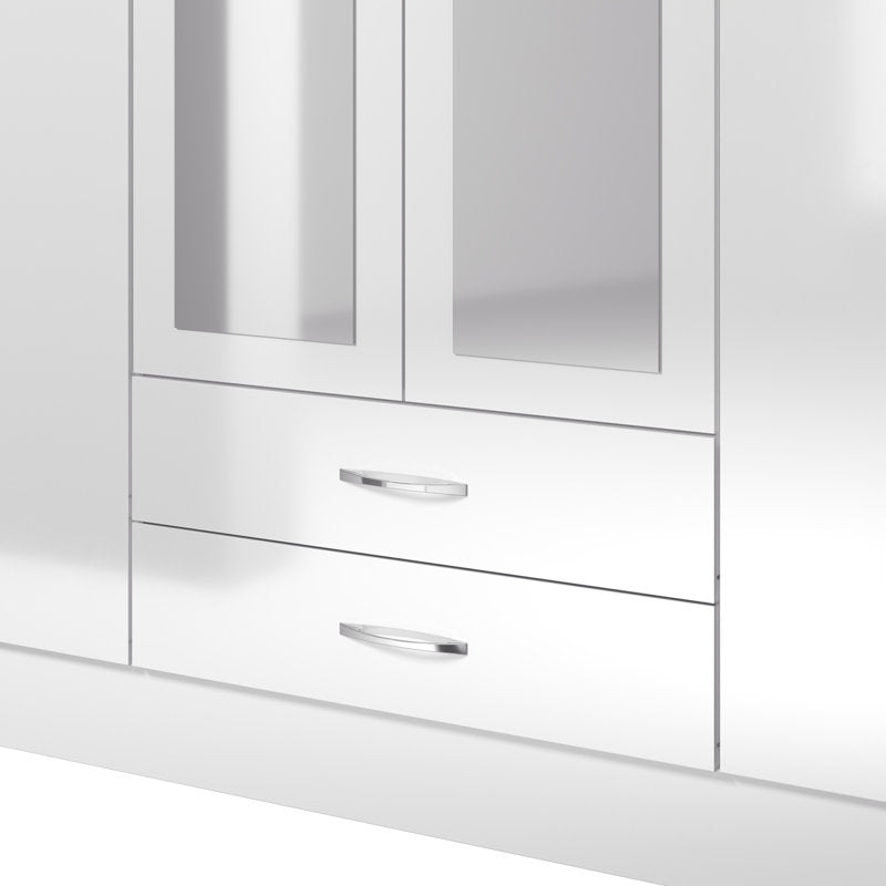 Gaytes Modern 6-Door Wardrobe with Mirrors, High Gloss Finish