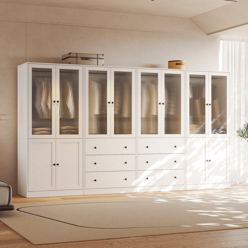 126"W Modern Fluted Glass Armoire with Soft-Close Doors