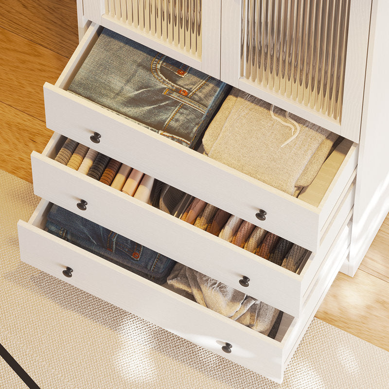 126"W Modern Fluted Glass Armoire with Soft-Close Doors