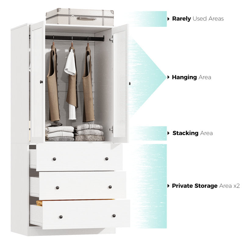 126"W Modern Fluted Glass Armoire with Soft-Close Doors