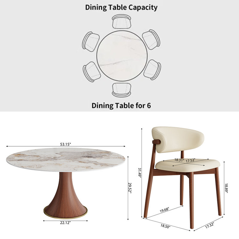 Boston Natural Stone 5D Printed Top 6 Seater Dining Table Set