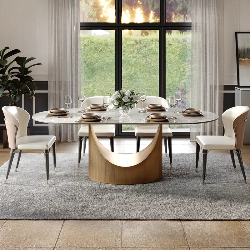 Italian Lucca Natural Stone 6 Seater Dining Table Set