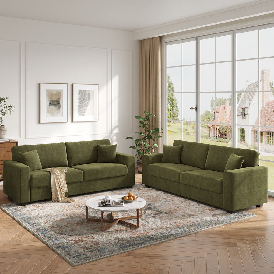 87" Chenille Fabric 2-Seater Loveseat with Wide Armrests & Pillows