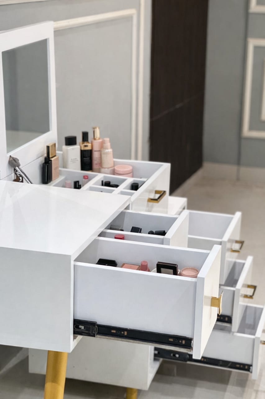 Valentina White Makeup Vanity Dressing Table with Mirror with Stool Vanity Desk, Makeup Vanity with Mirror, White Desk with Drawers, Makeup Vanity Desk, for Bedroom