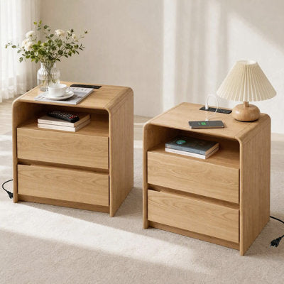 23.6" W Nightstand Set of 2 with Charging Station and Open Shelf