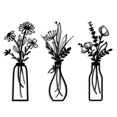3-Piece Metal Flower Wall Art Set, Minimalist Boho Decor