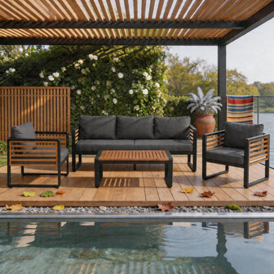 4-Piece Patio Conversation Set with Weather-Resistant Polyester Cushions for Backyard, Deck & Poolside Relaxation