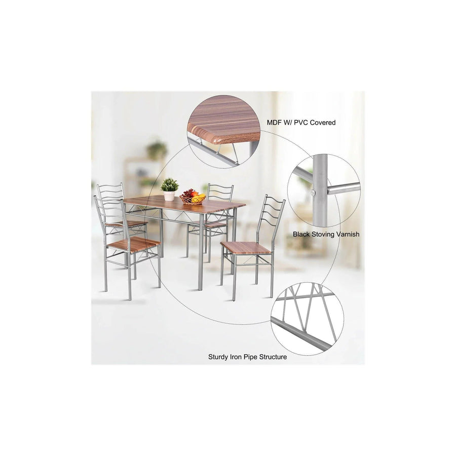 5 Piece Dining Table Set Wood Metal