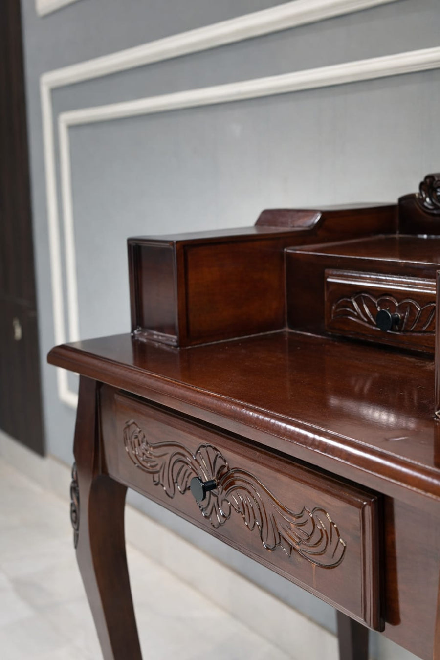 Furniture Piece Carved Wood Two Drawer Telephone Table