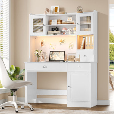 Luxury Arts 47.2"W Wooden Computer Desk With Hutch And Led Lighting
