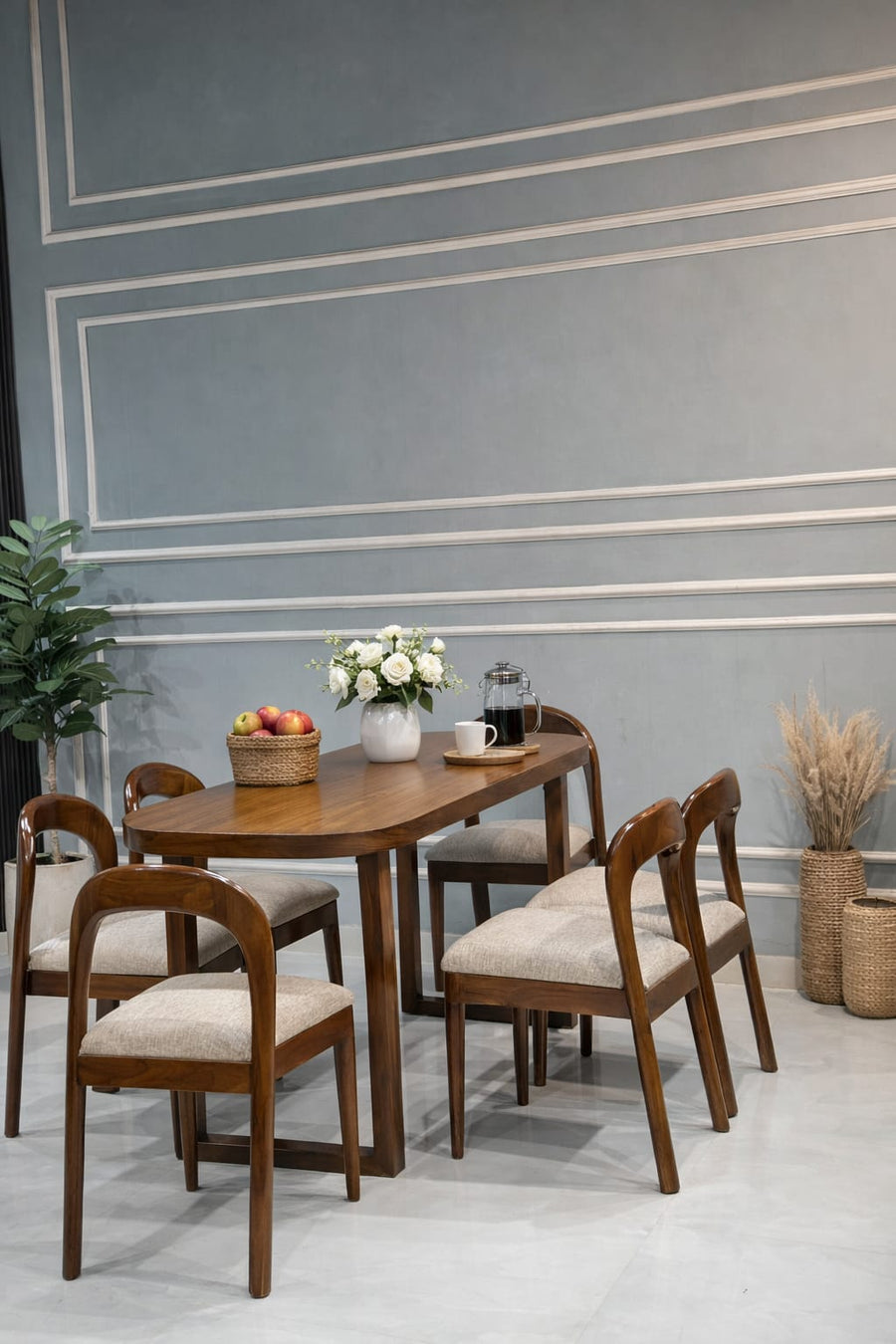 Modern Wooden 4-Seater Dining Table Set with Cushioned Chairs | Elegant Home Dining Furniture