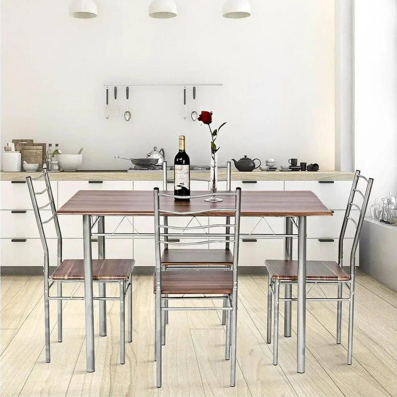 5 Piece Dining Table Set Wood Metal
