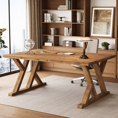 Luxury Arts 63" Solid Wood Executive Desk, Farmhouse Wooden Large Home Office Desk