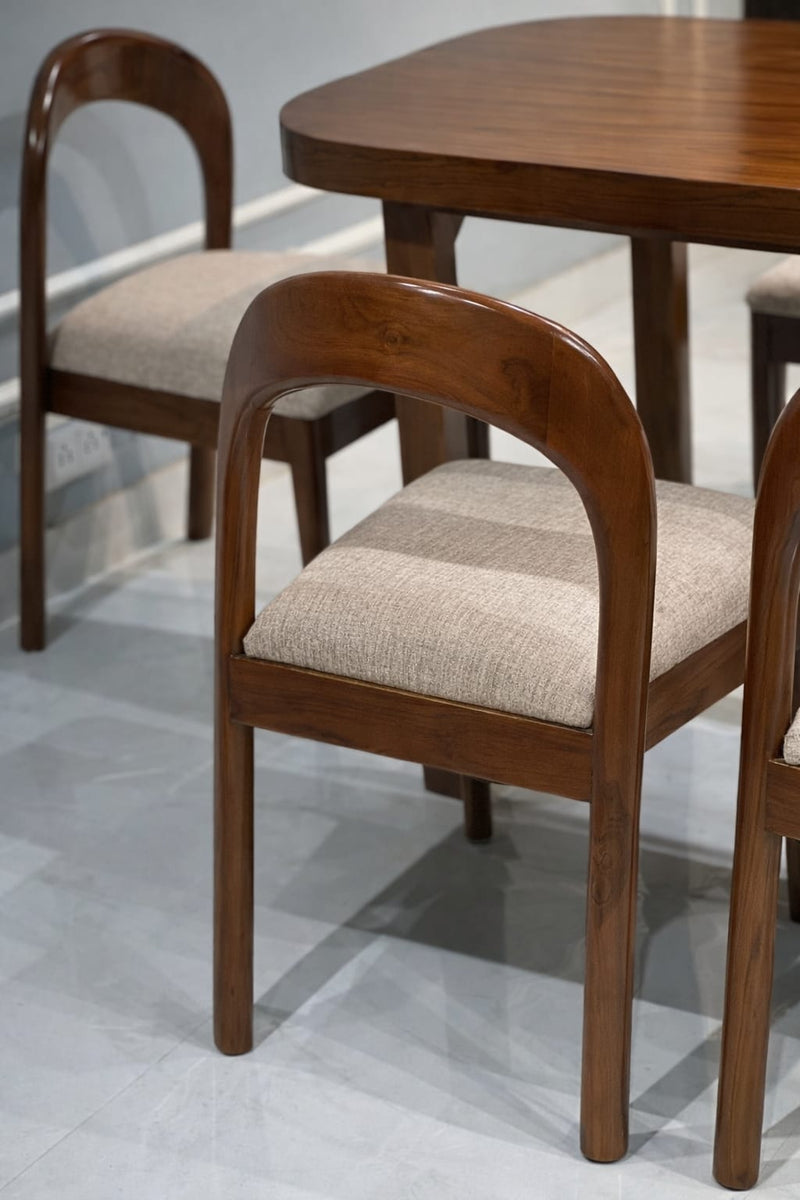 Modern Wooden 4-Seater Dining Table Set with Cushioned Chairs | Elegant Home Dining Furniture