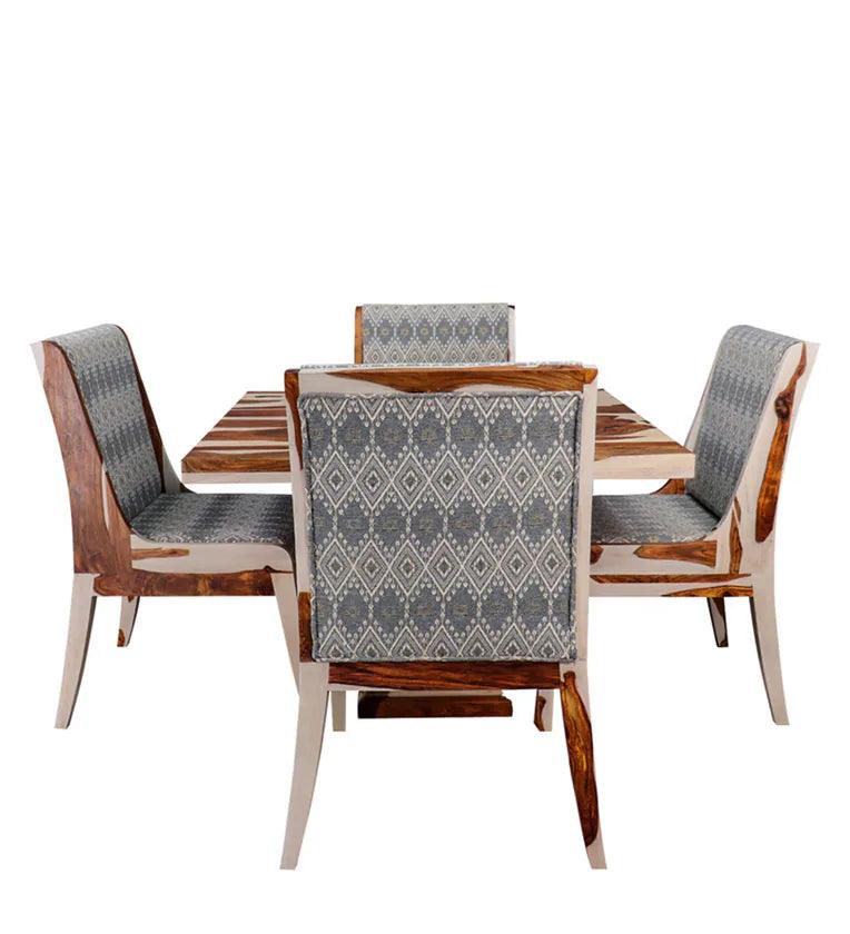 Sheesham Wood 4 Seater Dining Set in Vintage White & Teak Finish