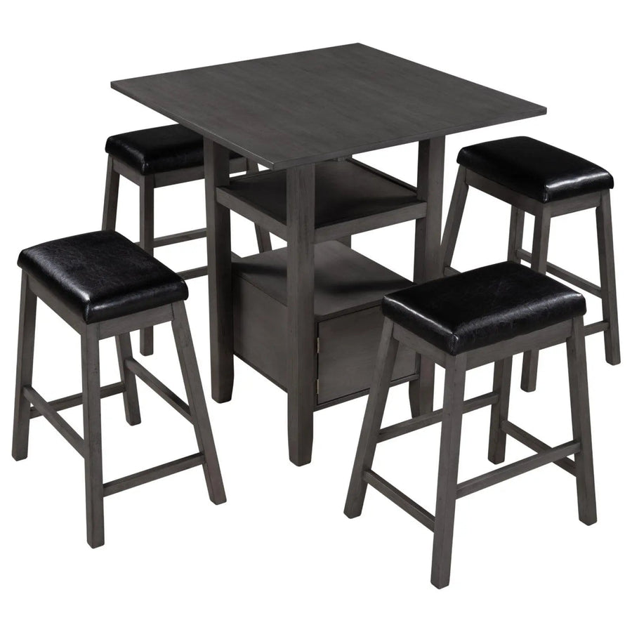 5-Pieces Counter Height Wood Kitchen Dining Table Set