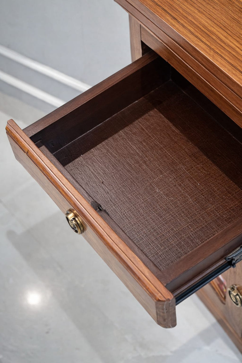 Handcrafted Solid Wood Bedside Table with Hand-Painted Tile Inlay | Rustic Vintage Side Table with Storage Cabinet