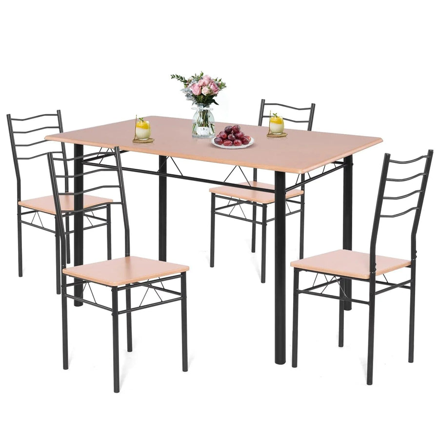 5-Pieces Dining Table Set 4 Chairs MDF Metal Frame Kitchen Furniture Brown