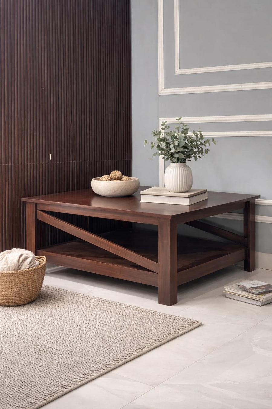 Square Two-Tier Coffee Tables with Storage,Coffee Table for Living Room, Center Table Coffee Table for Home ,Wood Living Room Table
