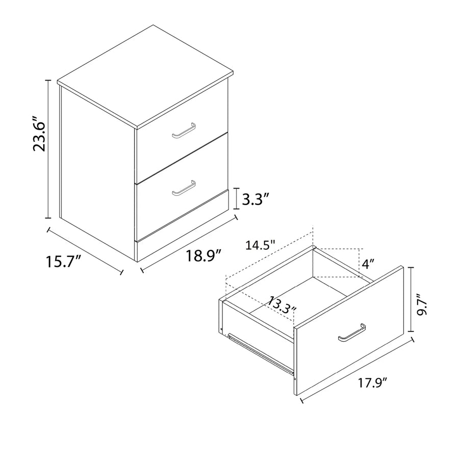 Contemporary 23.6" 2-Drawer Nightstand with Metal Handles