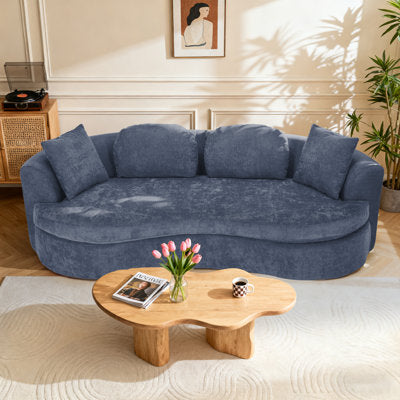 Luxury Arts Bonelesss 94.88” Curved Cloud Sofa Couch, No Assembly Required Compression Sofa Bed with Deep Seat, 4 Pillows