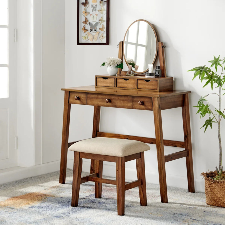 Classic 6-Drawer Vanity Set with Tilt Mirror & Upholstered Stool