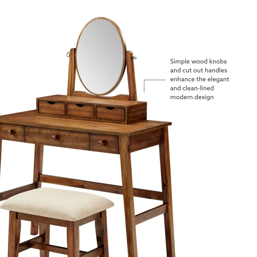 Classic 6-Drawer Vanity Set with Tilt Mirror & Upholstered Stool