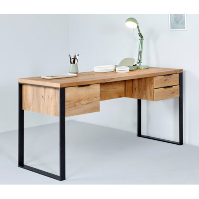 Luxury Arts Draylen 60" Metal Base Writing Desk with Storage
