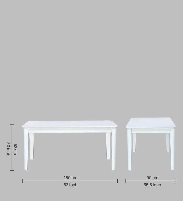 Solid Wood 6 Seater Dining Set in White Finish
