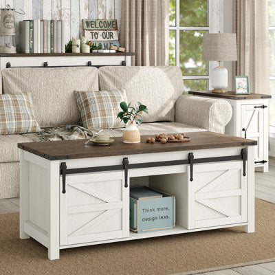 Jaquavion Farmhouse Lift-Top Coffee Table with Sliding Barn Door