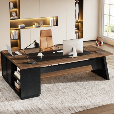 Luxury Arts L-Shaped Executive Office Desk with Drawers and File Cabinet