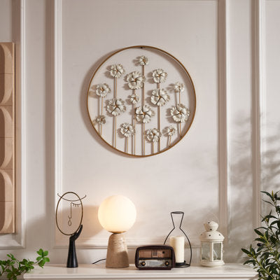 Floral Round Frame Metal Wall Sculpture