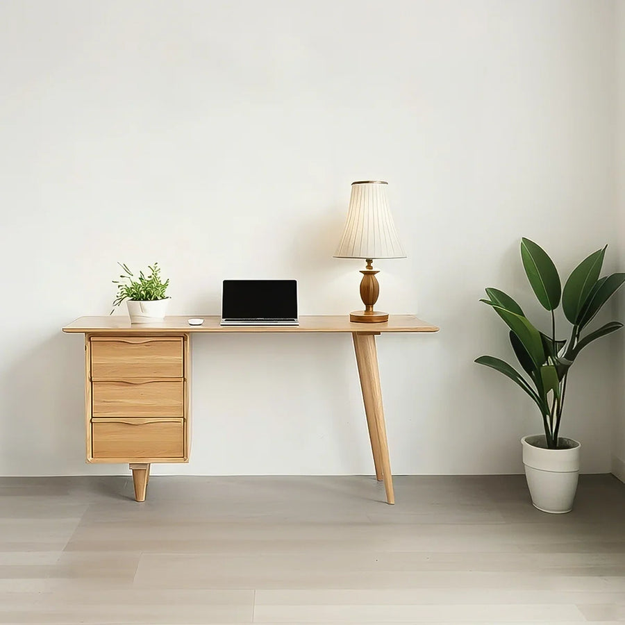 Sleek Solid Wood Rectangular Desk,3-drawer